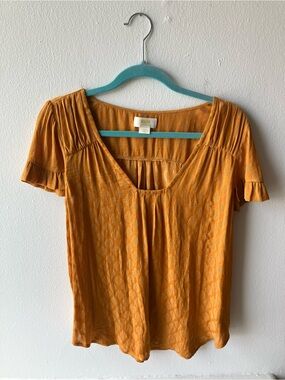 Anthropologie Golden Mustard Short Sleeve Scoop Neck Top